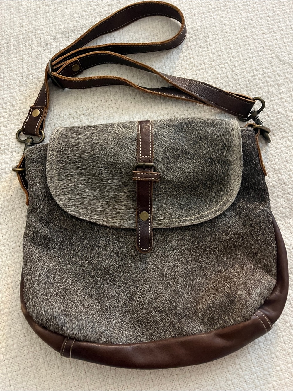 Mira bag Brown Haircalf Crossbody Bag with Leather Trim